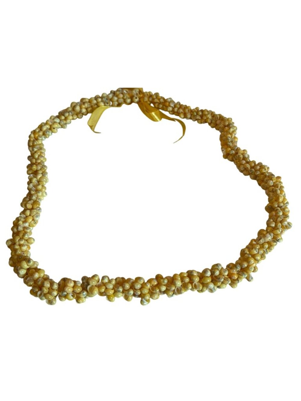 Hawaiian Mongo Shell Lei Necklace Yellow Shells Brown 46 inches Tie Closure